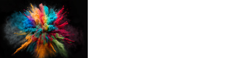 Eine farbintensive, bunte Pulverwolke explodiert vor schwarzem Hintergrund.