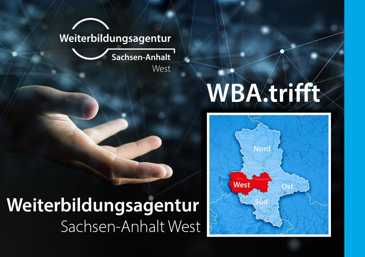 WBA-trifft_W---Teaser eine Hand weist auf die Veranstaltung Weiterbildungsagentur West trifft hin